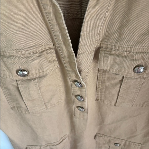 LOFT Khaki Safari Utility Tunic Dress – Button Front Pockets Roll Tab Sleeves M - Picture 4 of 8